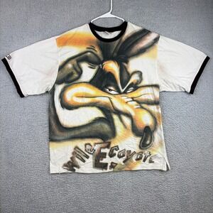 Lot29 Shirt Mens XXL White Wile E Coyote All Over Print Ringer Looney Tunes AOP